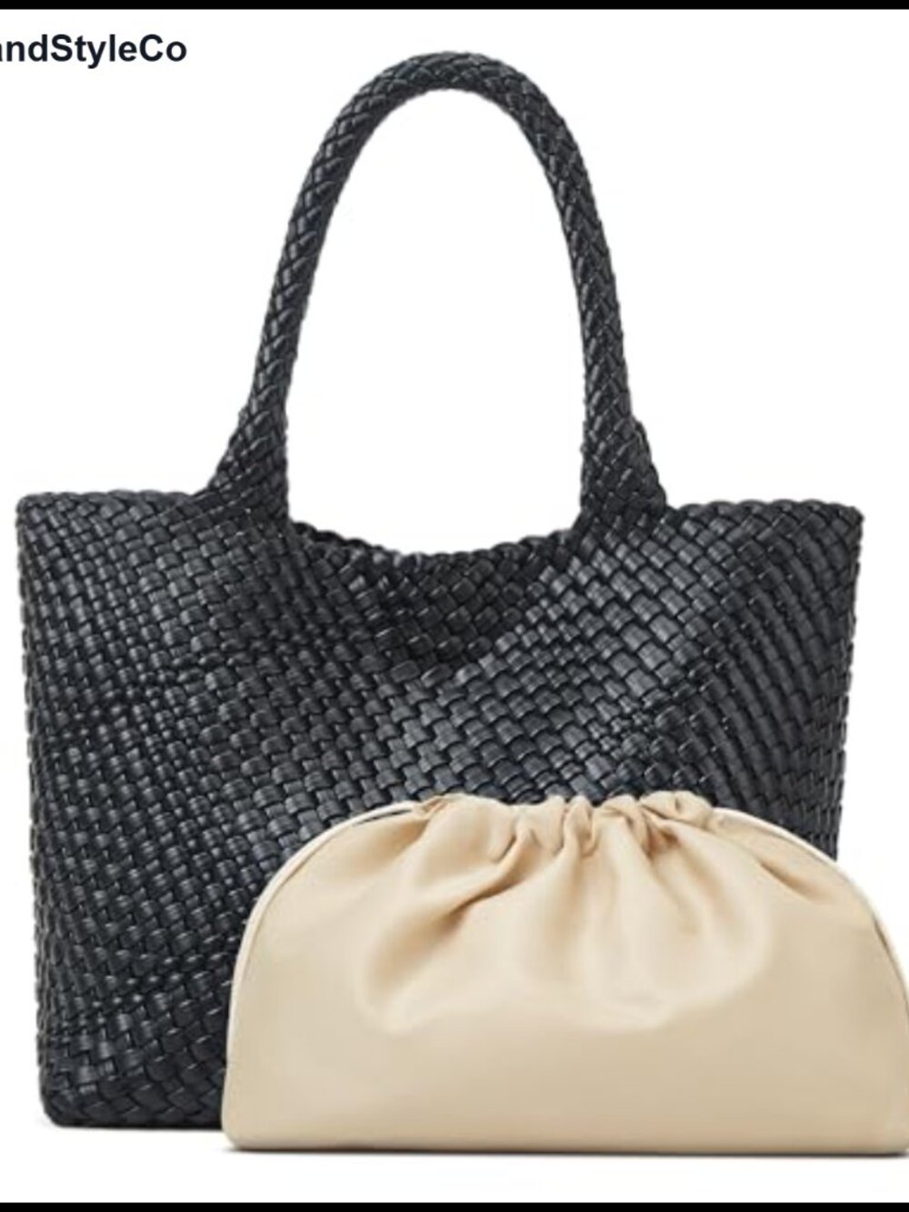 Woven Top Handle Tote Bag Vegan Leather Handbag for Women